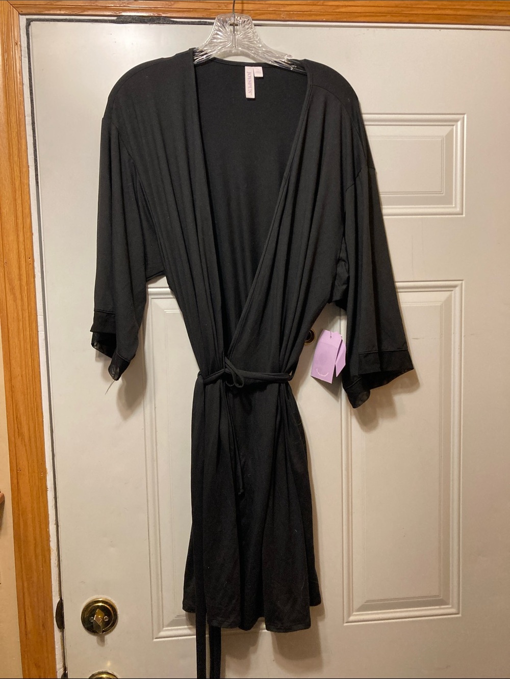 Women's Black Satin-Trim Robe L/XL NWT